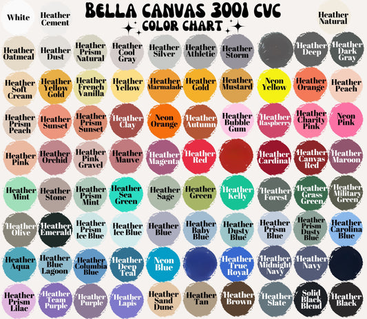 Bella & canvas t shirt color chart