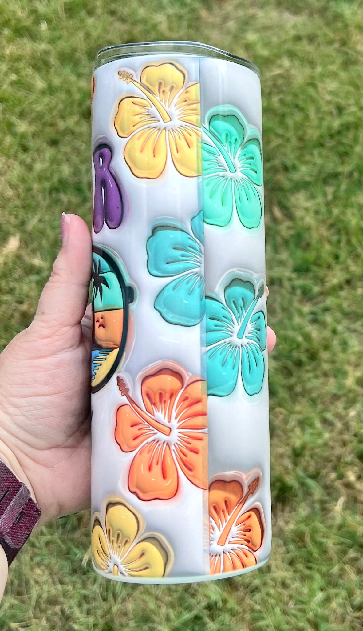 Faux 3D puff Summer Vibes 20 ounce skinny Sublimation tumbler