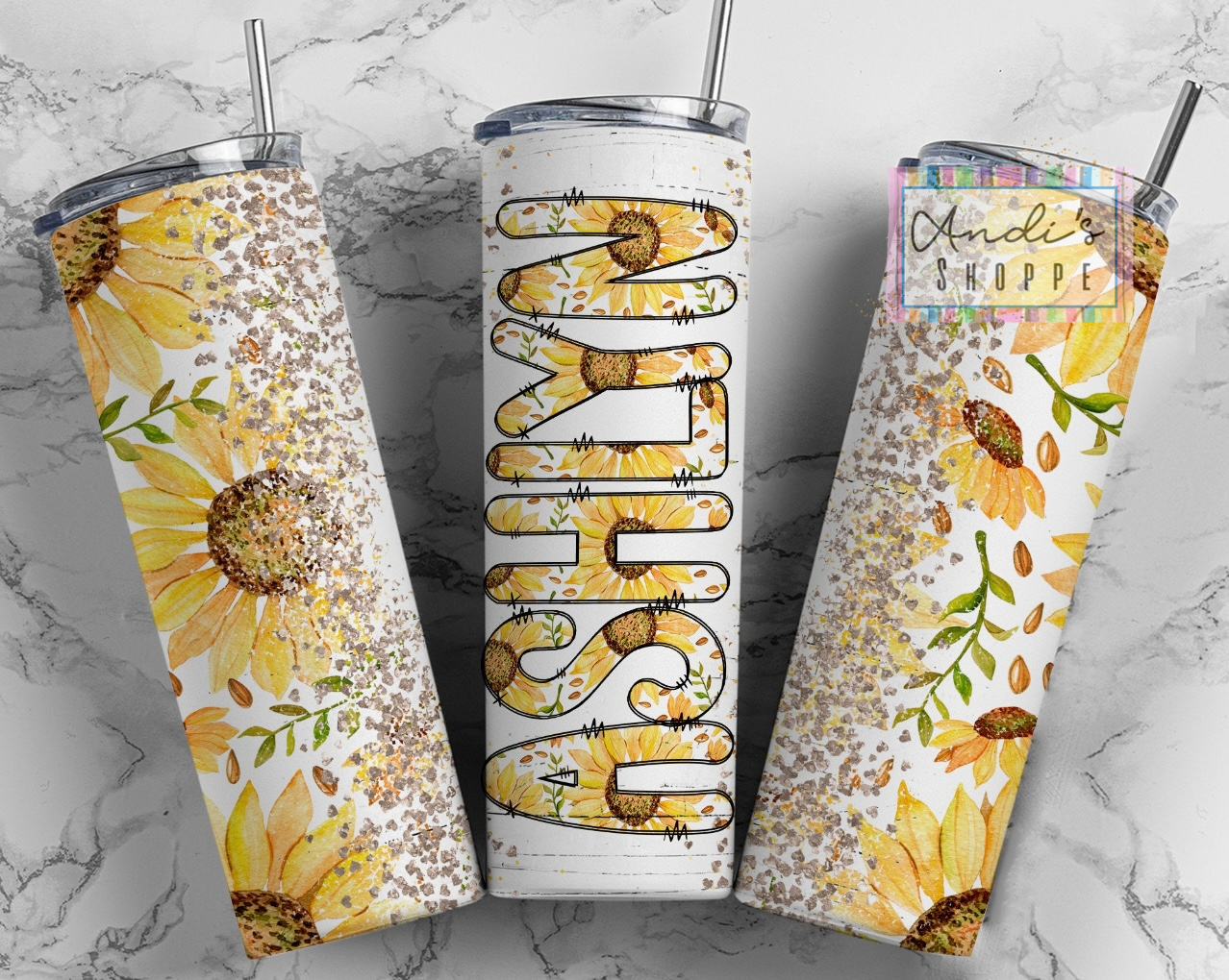 Custom/personalized sunflower 20 ounce tumbler