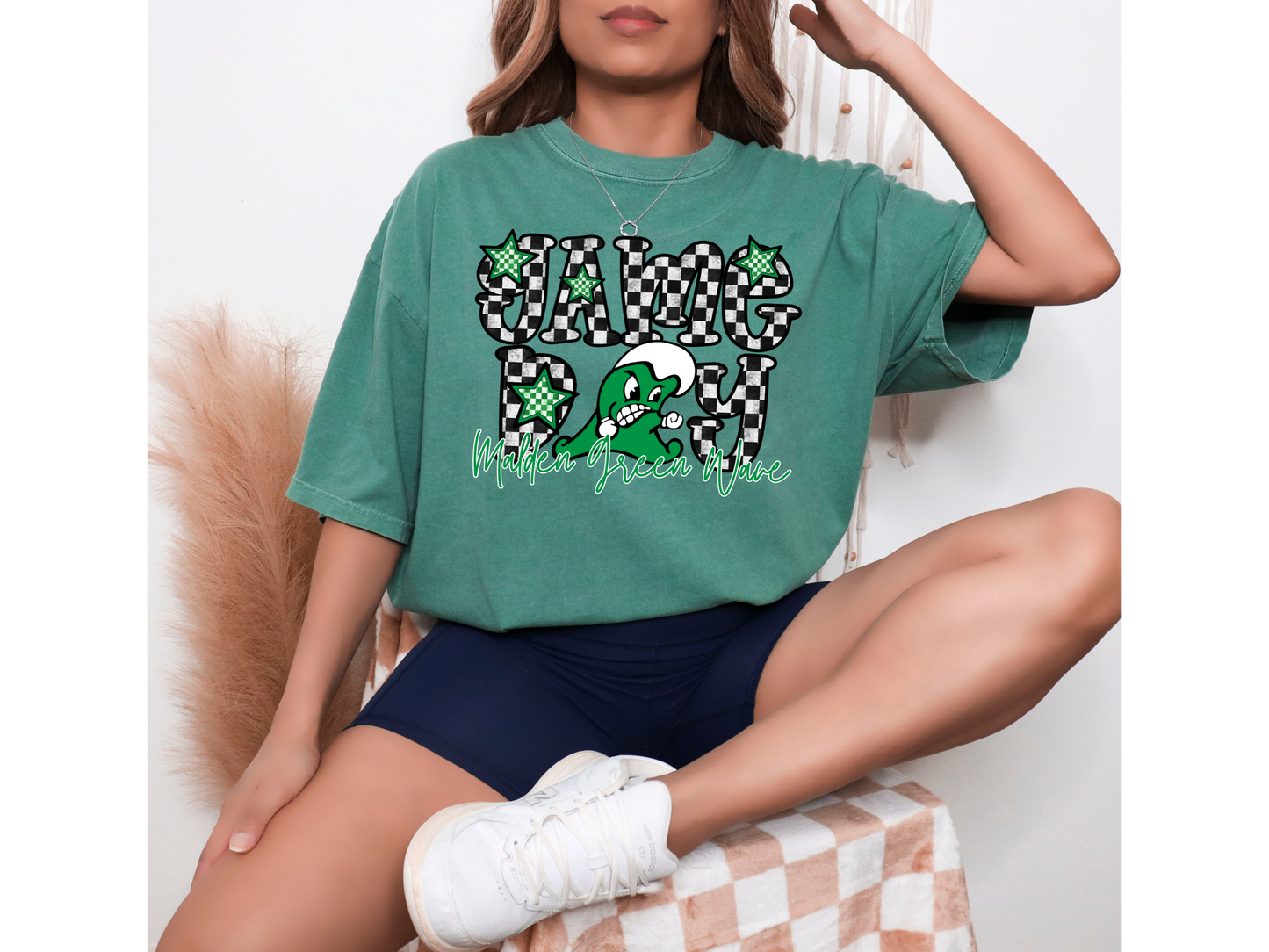 Checkered Game Day Green Wave T-shirt, or sweatshirt