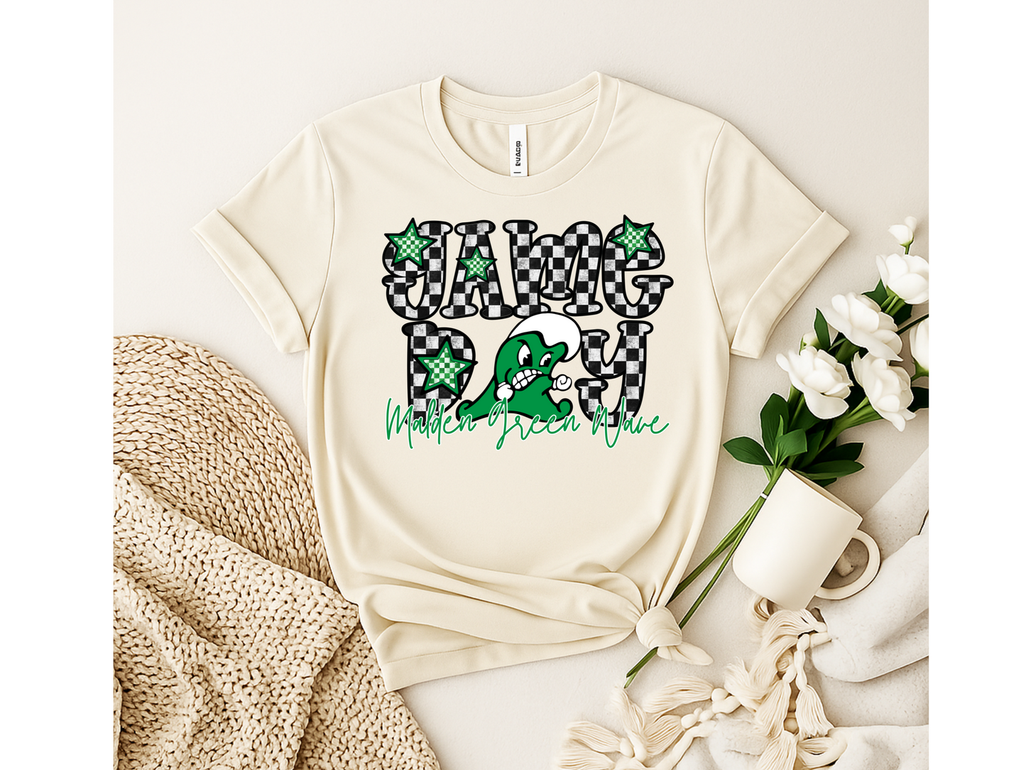 Checkered Game Day Green Wave T-shirt, or sweatshirt