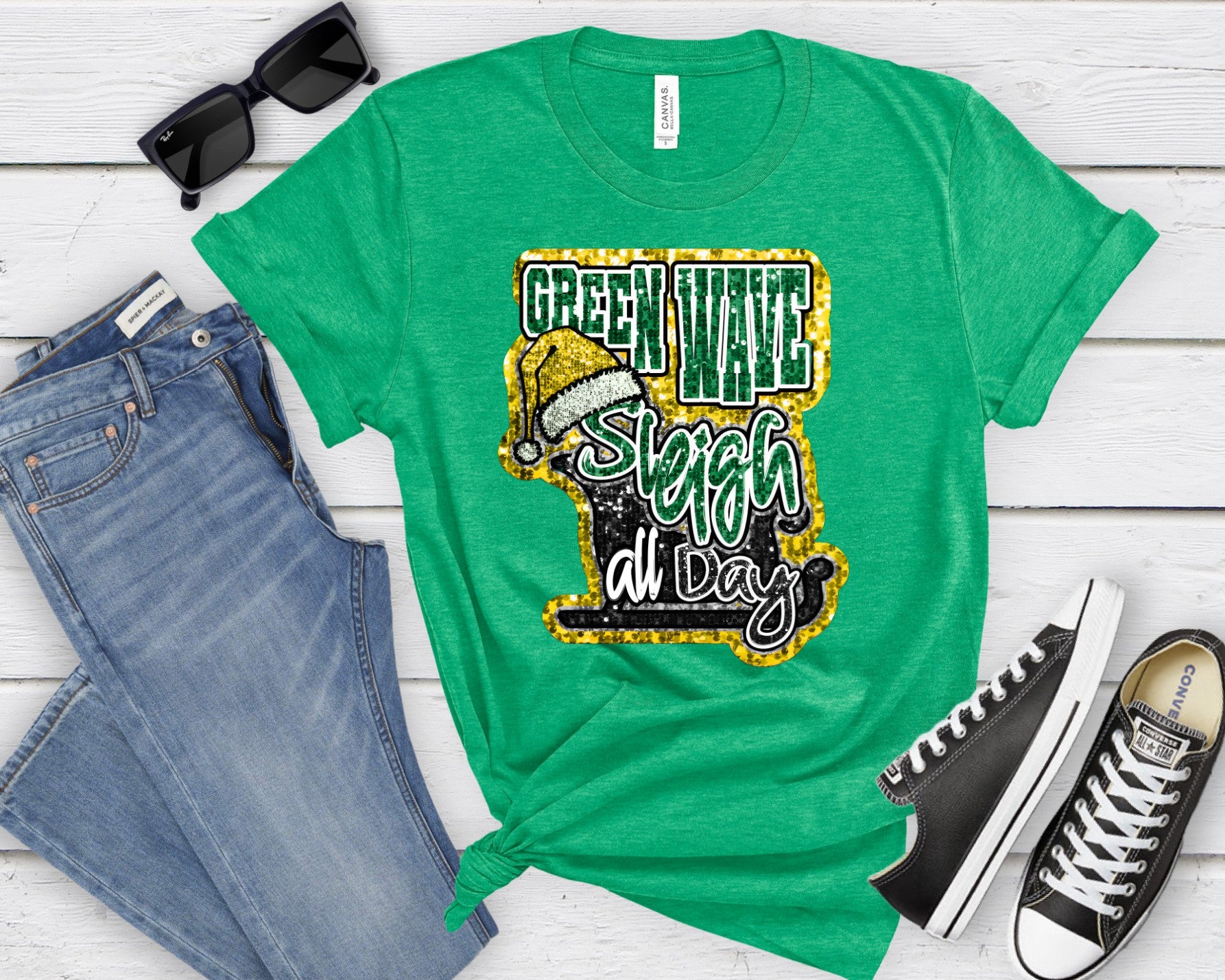 Green Wave Sleigh all day T-shirt or Sweatshirt