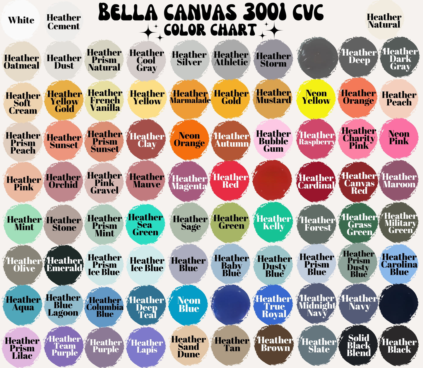 Bella & canvas t shirt color chart