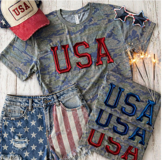 Metallic puff USA T-shirt, or sweatshirt
