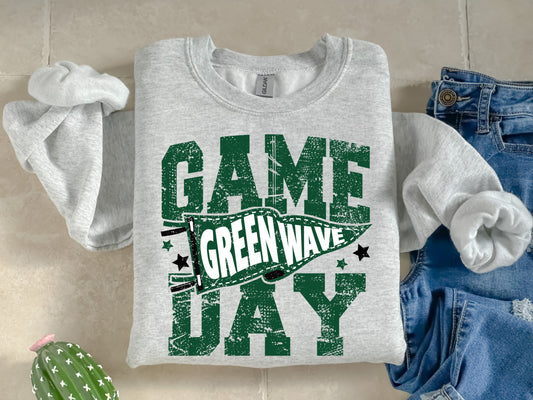 Game Day Green Wave banner print T-shirt, or sweatshirt