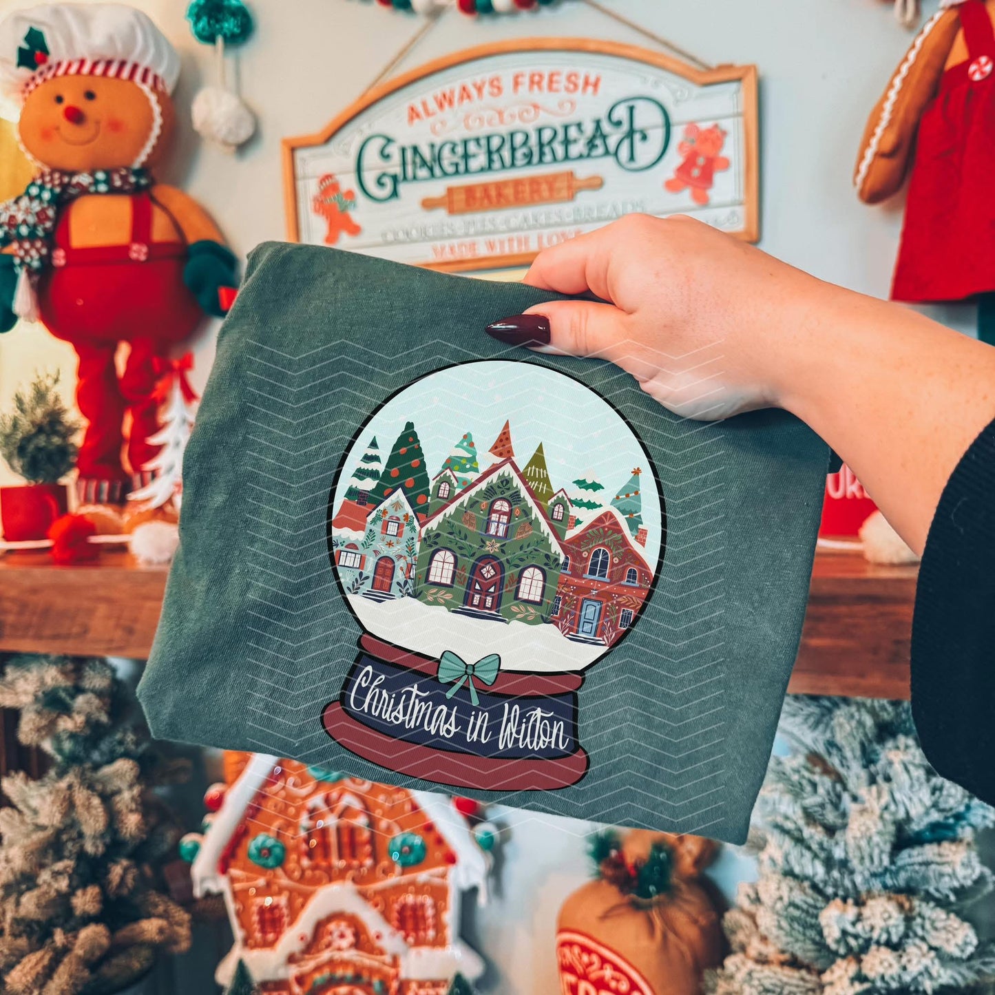 Traditional style customizable Hometown snow globe T-shirt, or sweatshirt