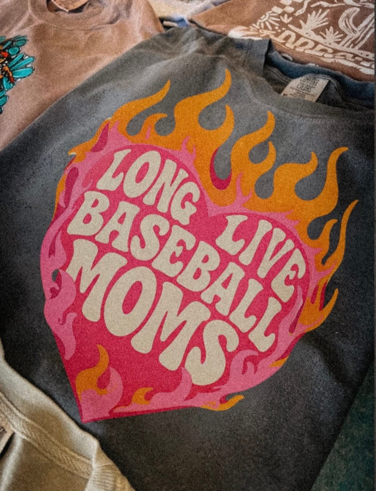Mom (multiple options) flame heart! T-shirt, or sweatshirt