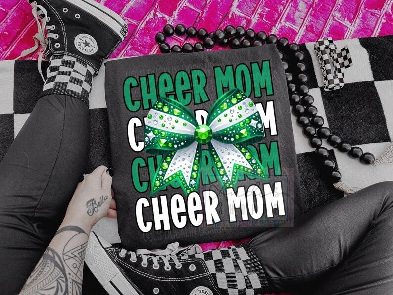 Cheer Mom faux rhinestone bow Tee, Tank or sweatshirt