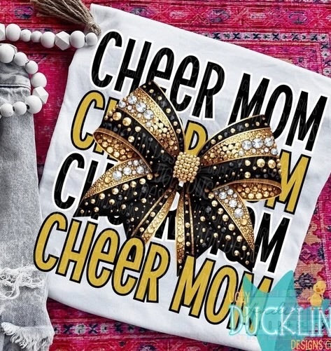 Cheer Mom faux rhinestone bow Tee, Tank or sweatshirt