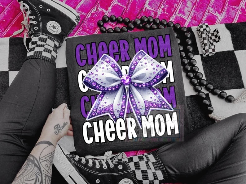 Cheer Mom faux rhinestone bow Tee, Tank or sweatshirt