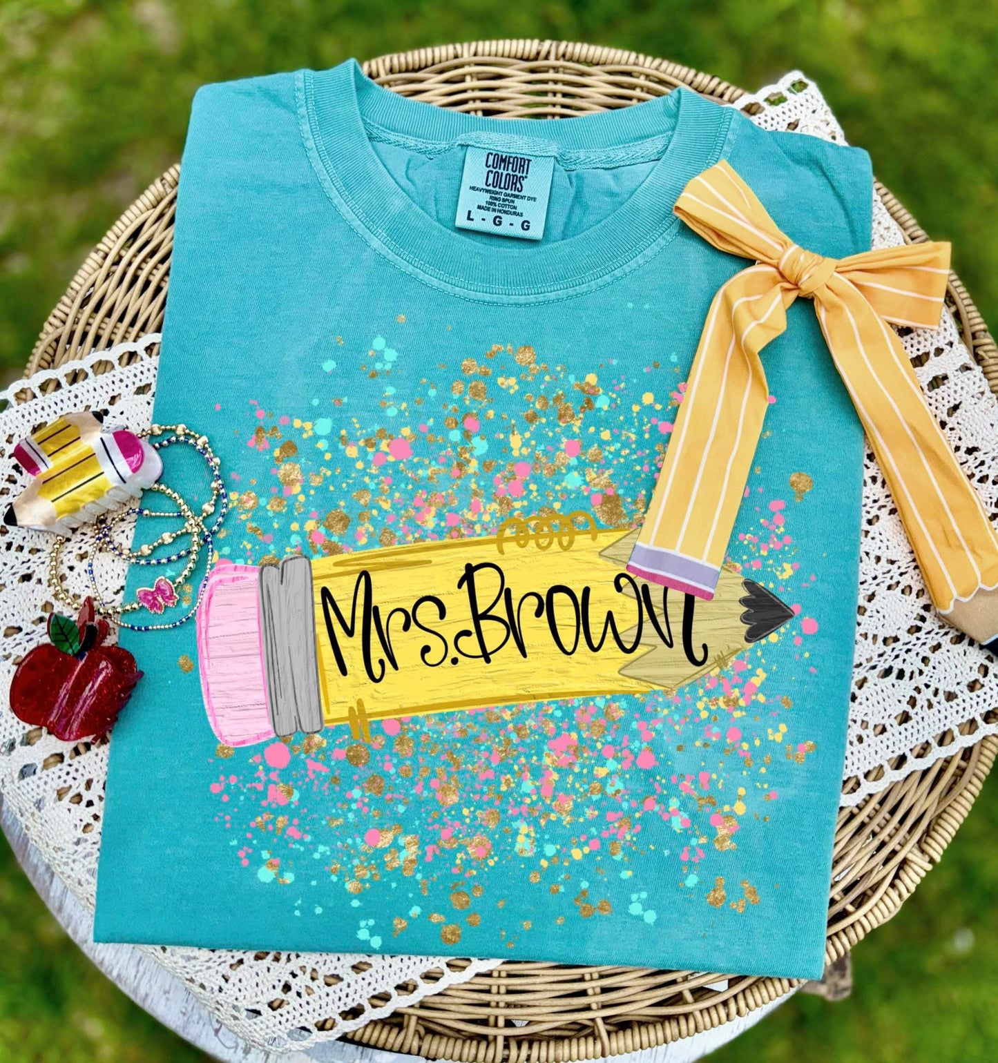 Personalized splatter pencil T-shirt, or sweatshirt