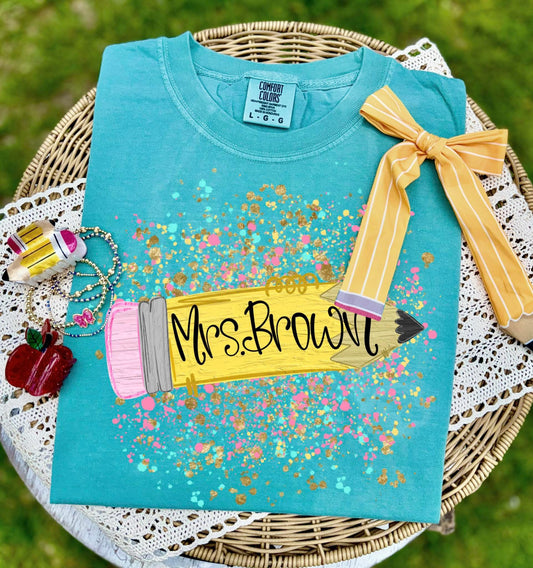 Personalized splatter pencil T-shirt, or sweatshirt