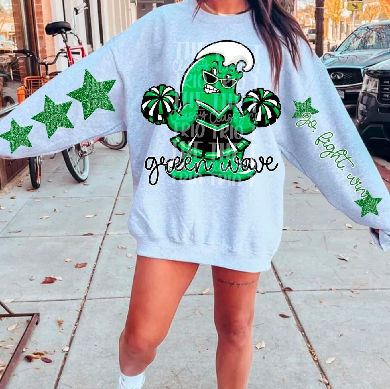 Green wave cheerleader T-shirt, or sweatshirt