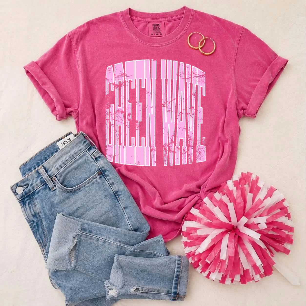 Green wave pink T-shirt, or sweatshirt