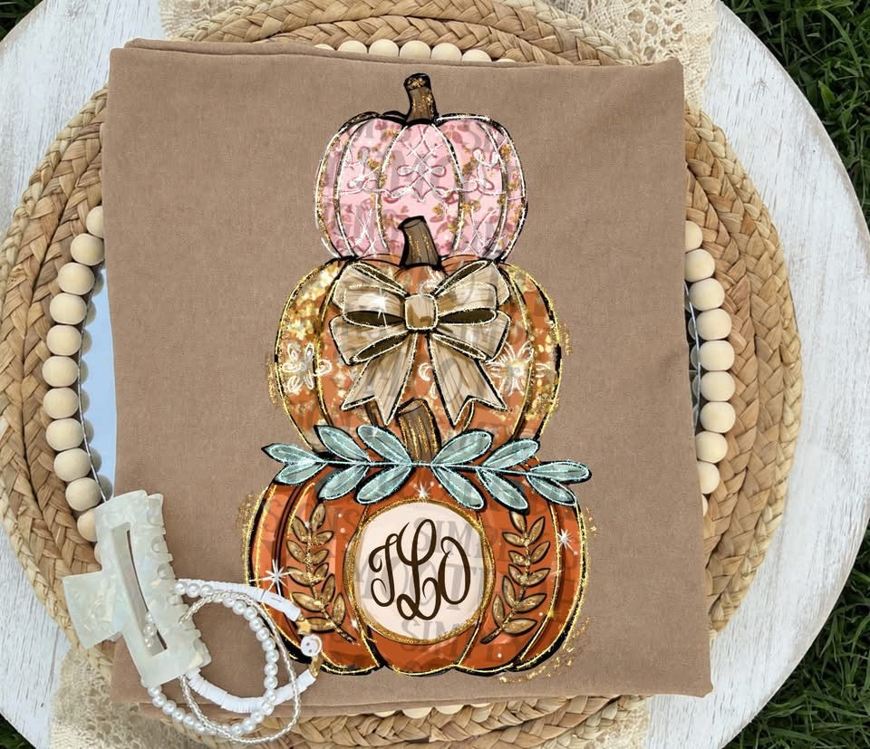 Monogram pumpkin stack T-shirt, or sweatshirt