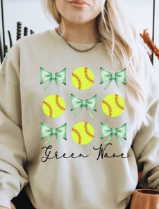 Green Wave softball bows T-shirt, Long sleeve t-shirt or Sweatshirt