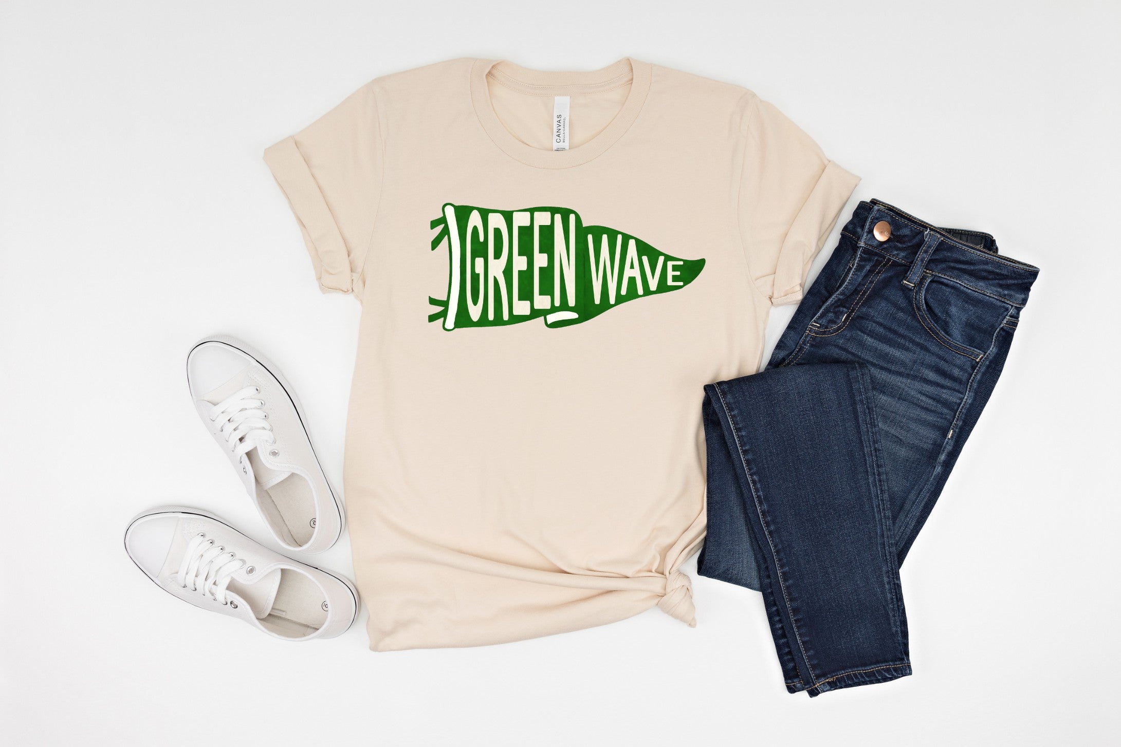 Vintage look Green Wave banner tee, tank or sweatshirt!