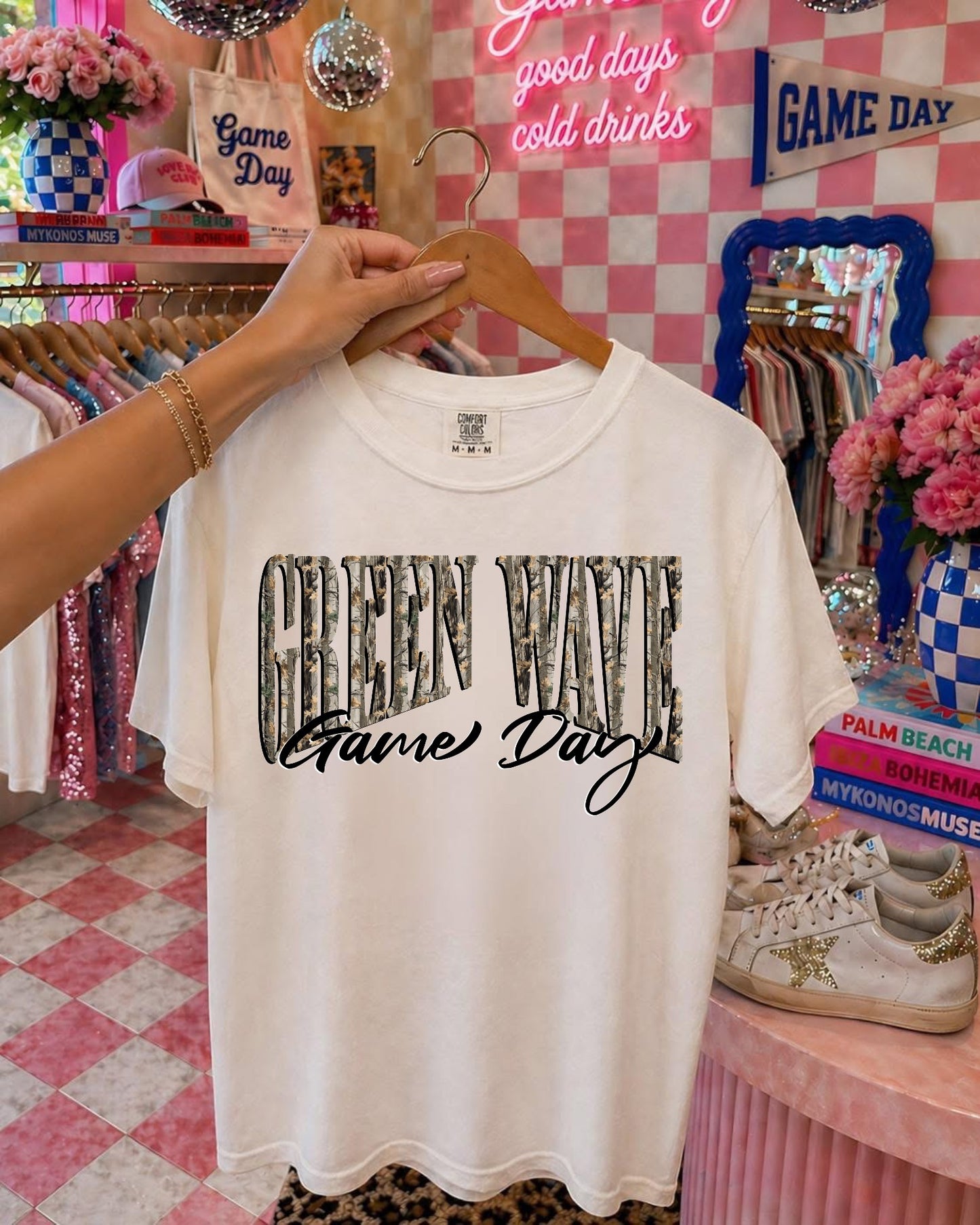 Green Wave game day camo T-shirt, or sweatshirt