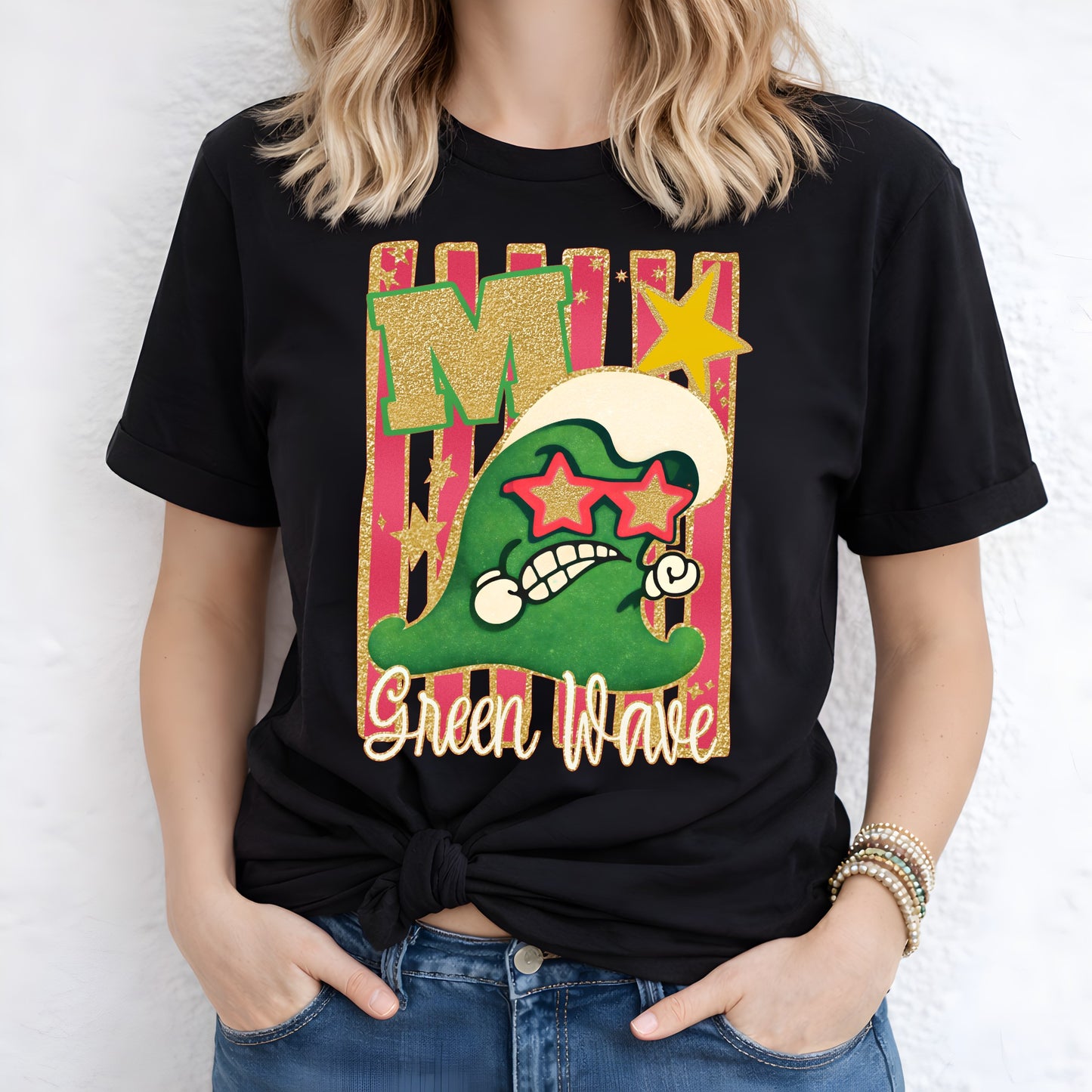 Green wave Glitzy T-shirt, or sweatshirt