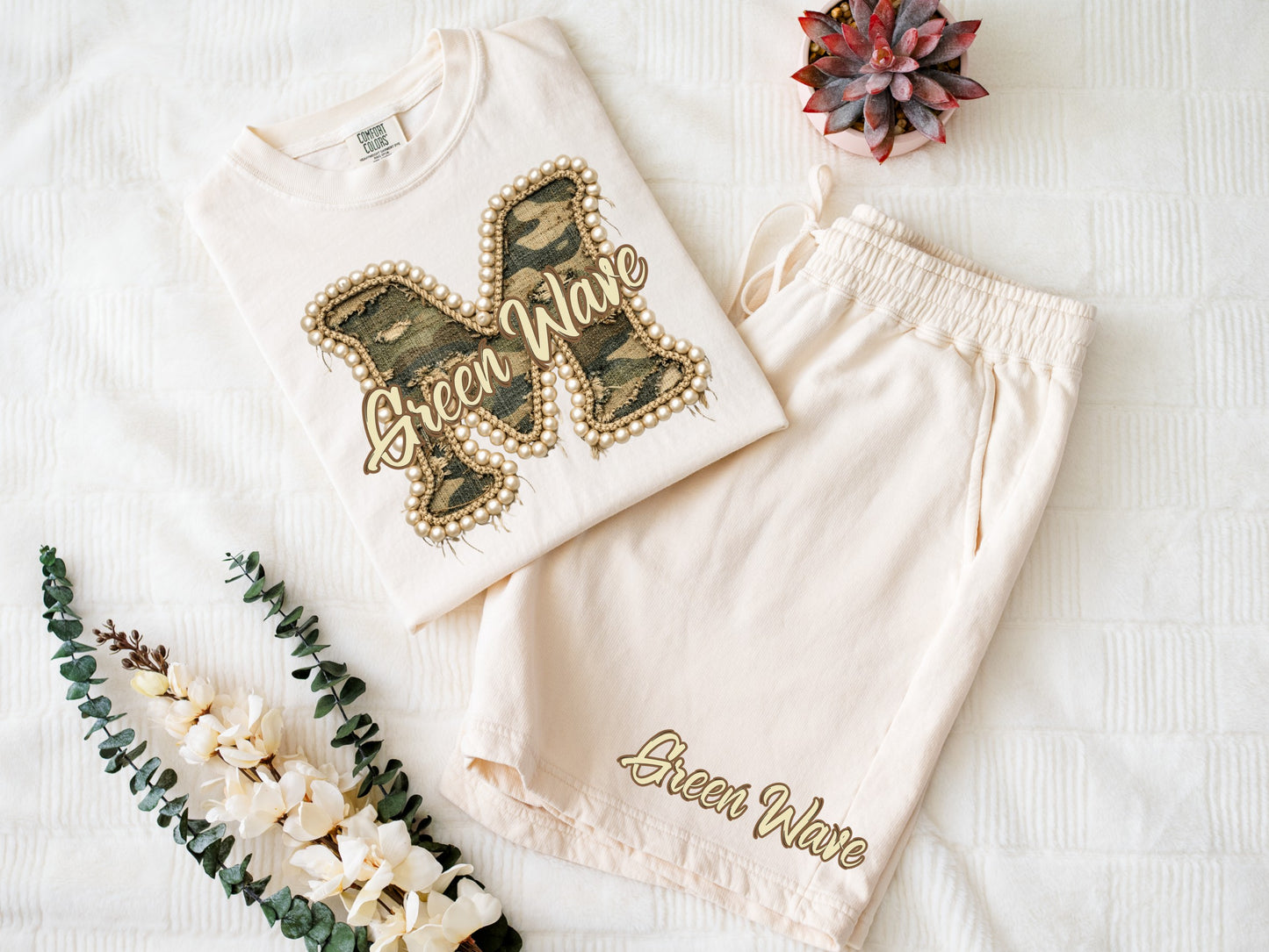 Camo Green Wave M T-shirt, Tee and short set or sweatshirt
