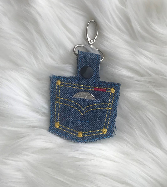 Denim pocket Quarter keeper Embroidered Keychain/snap tab