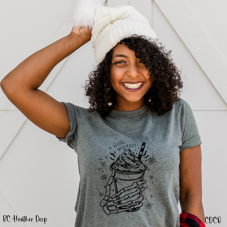 Hello winter skelly hand T-shirt
