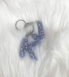 Purple Glitter Initial Keychain