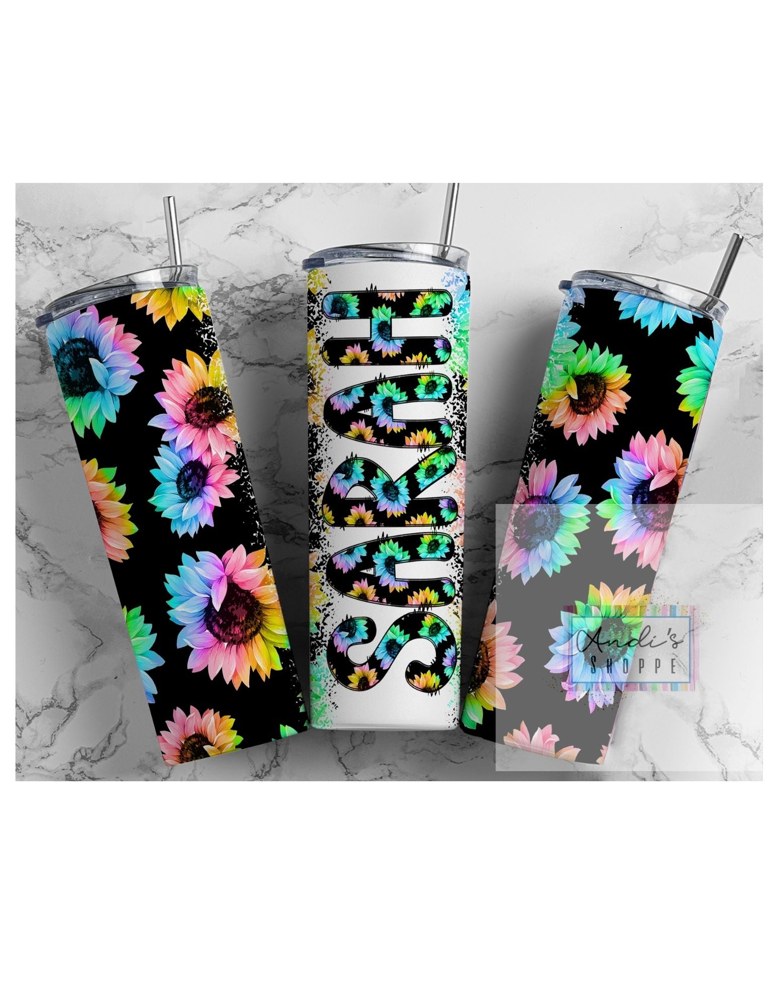 Custom/personalized  Rainbow sunflower 20 ounce tumbler