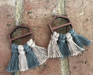 Macrame denim blue earrings