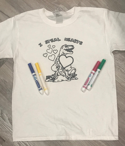 T Rex Dinosaur Valentine's day youth coloring T-Shirt