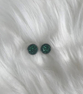 Green druzy earrings Silver post style