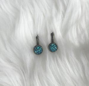 Blue/green AB druzy bronze french lever style earrings