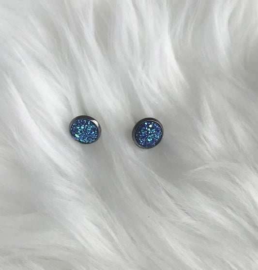 Blue AB druzy Gun metal post style earrings