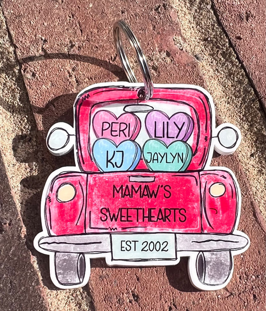 Personalized valentines sweethearts truck keychain