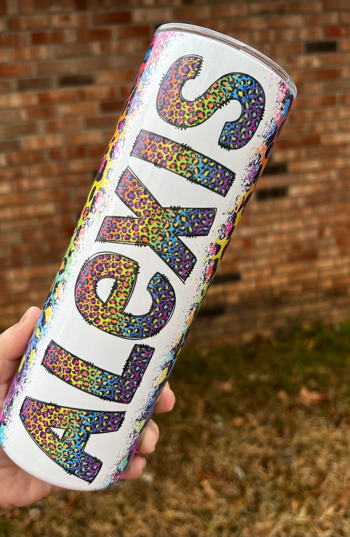 Custom/personalized rainbow leopard 20 ounce tumbler