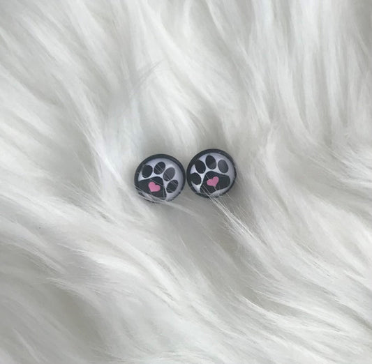 Paw print black post earrings
