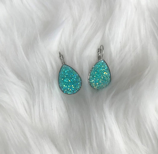 Druzy tear drop style Aqua earrings