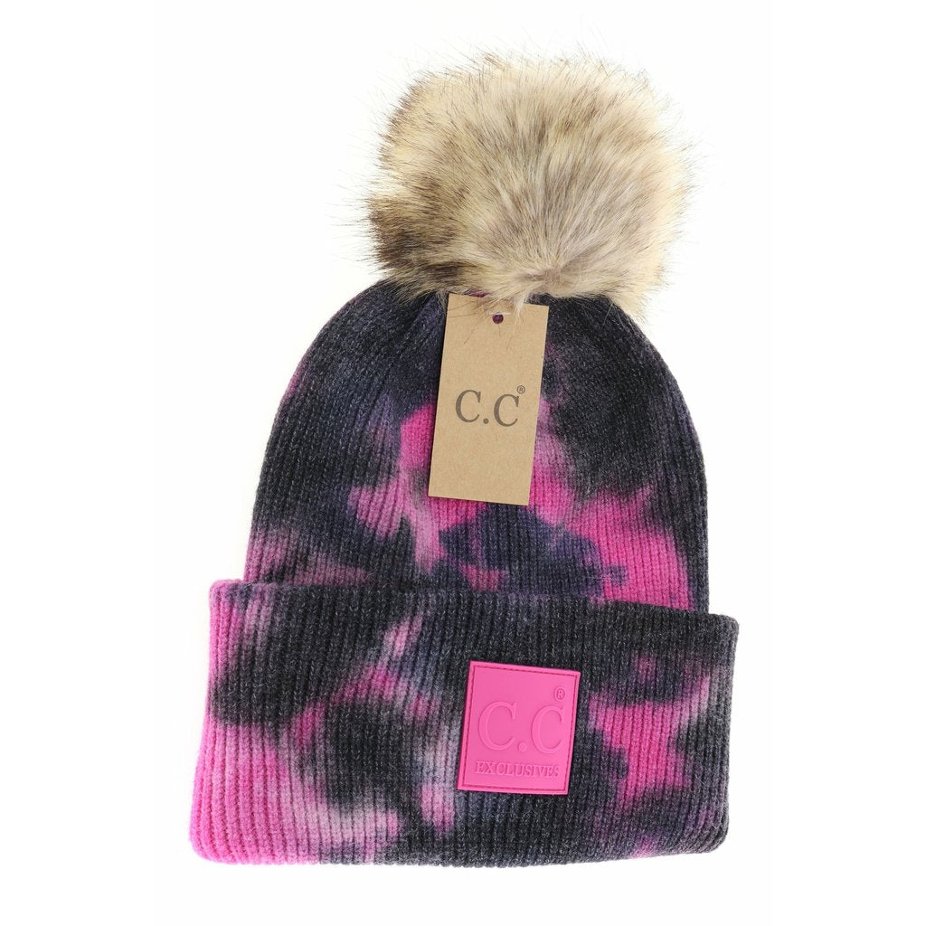 Tie dye fur Pom Pom C.C beanie