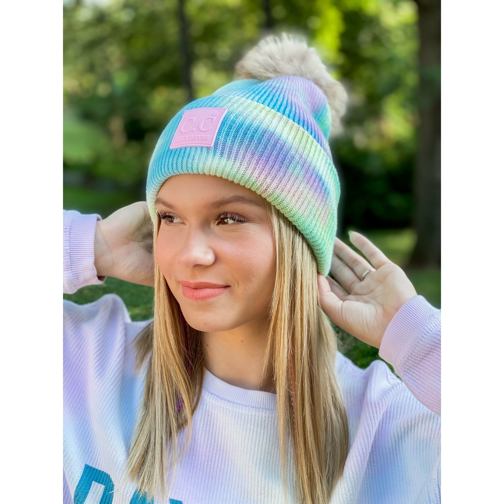 Tie dye fur Pom Pom C.C beanie