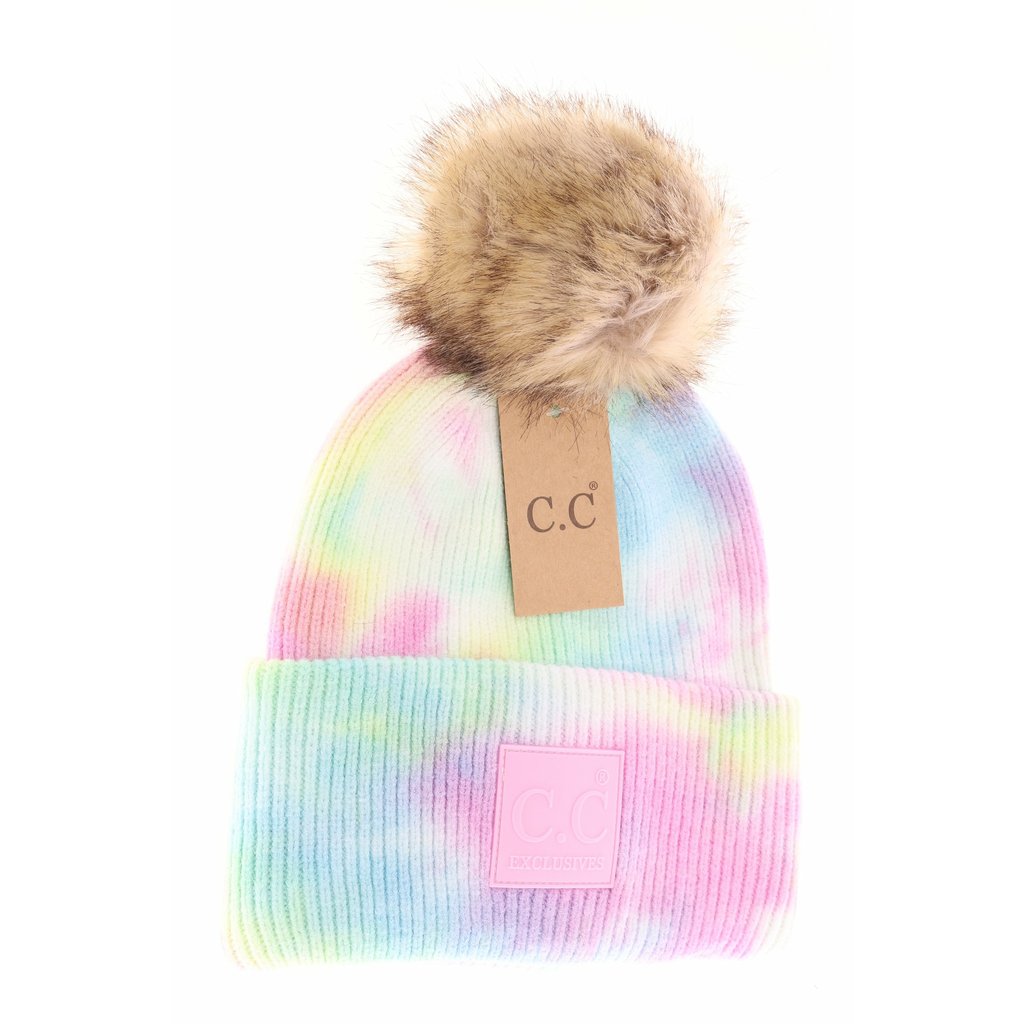 Tie dye fur Pom Pom C.C beanie