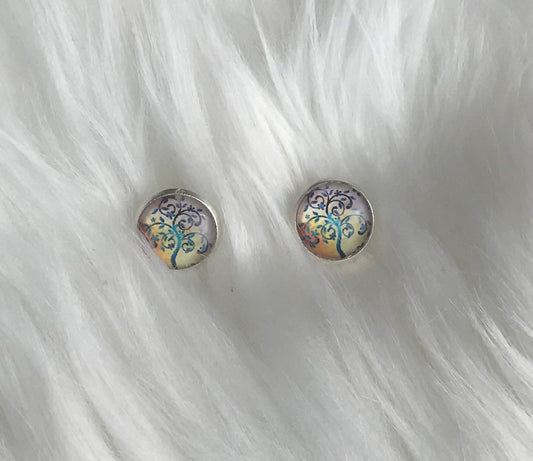 tree silver post earrings