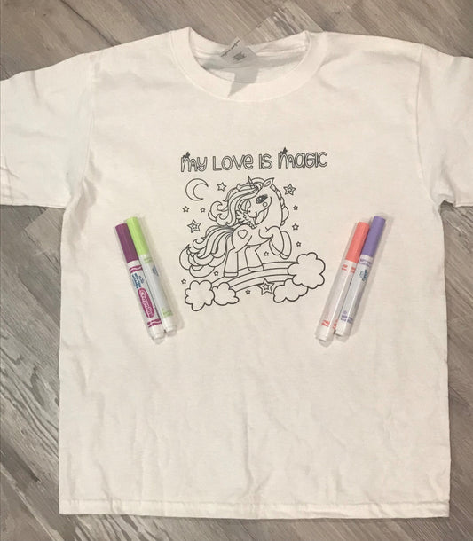 Unicorn Valentine's day youth coloring T-Shirt